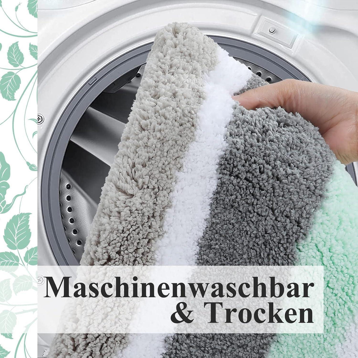 Mikrofaser Badteppich Set 2-teilig – Grün/Grau, flauschig & saugfähig