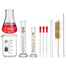 Glas Labor Set 11-tlg. Erlenmeyerkolben Becher Messzylinder Pipetten