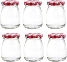6er Set Mini-Gläser mit roten Gingham-Deckeln, 100 ml