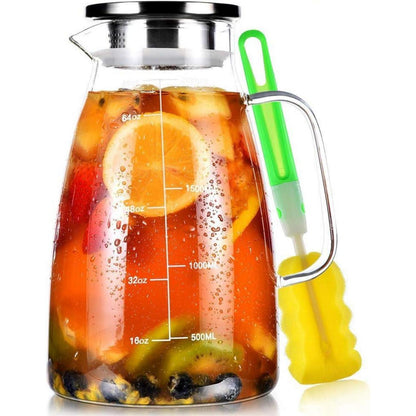 Glaskaraffe 2 Liter mit Deckel - Wasserkaraffe & Eistee