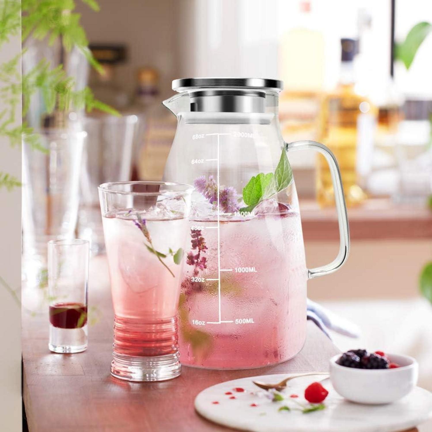 Glaskaraffe 2 Liter mit Deckel - Wasserkaraffe & Eistee