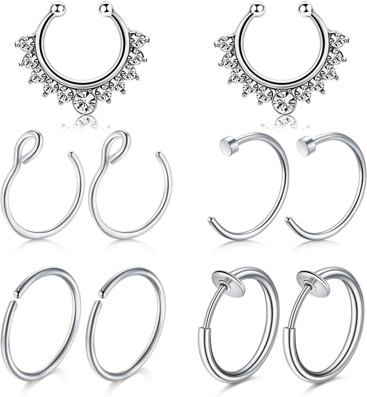 Fake Piercings Set Nasen Septum Lippe Ohr Silber Rosegold 10 Stück