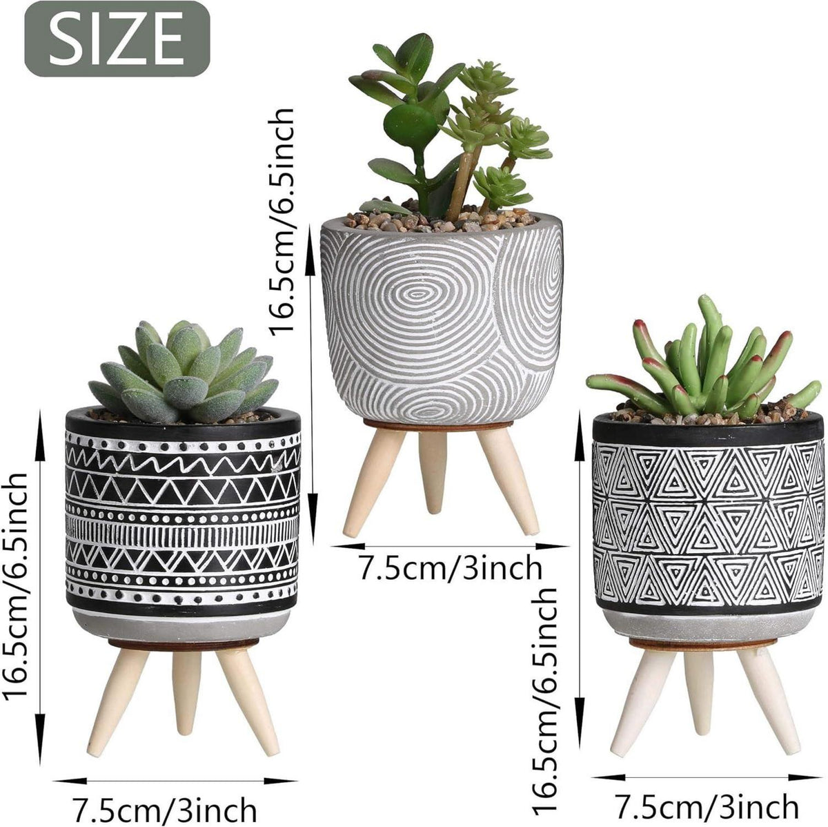 Künstliche Sukkulenten Pflanzen Set Böhmen Stil 3er 16.5cm Töpfe Wohnzimmer Deko