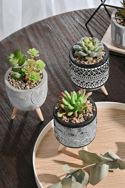 Künstliche Sukkulenten Pflanzen 3er Set 16.5cm Übertöpfe Böhmen Stil Wohnzimmer