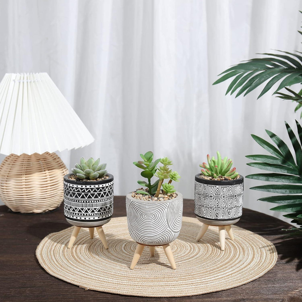 Künstliche Sukkulenten Pflanzen 3er Set mit Töpfen 16.5cm für