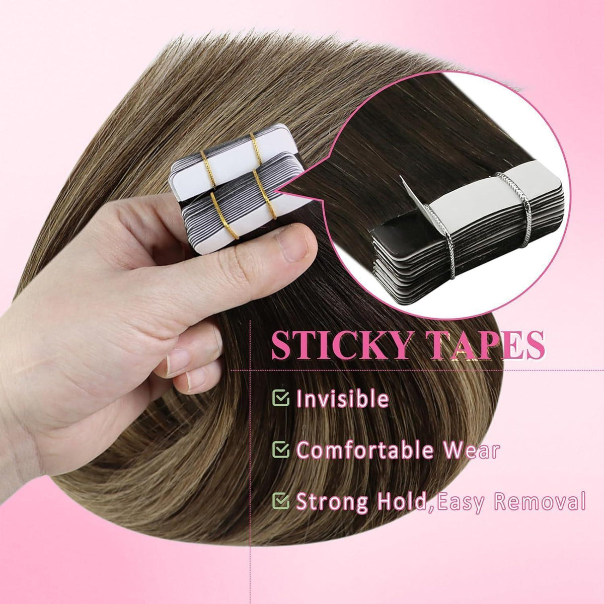Echthaar Tape Extensions Ombre Braun Blond 55cm