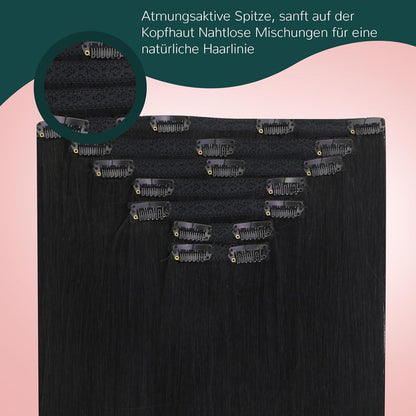 Clip-In Haarverlängerung Echthaar Schwarz 30cm