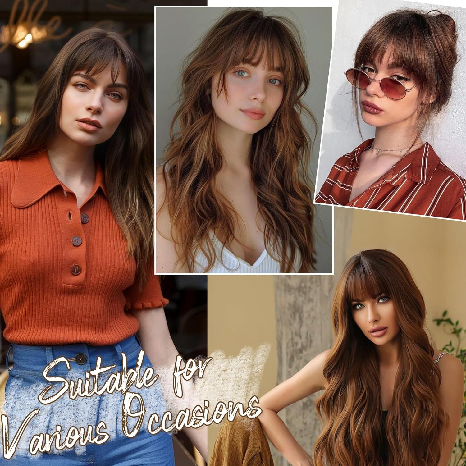 Echthaar Clip in Bangs Fringe Pony Haarteil Braun Auburn