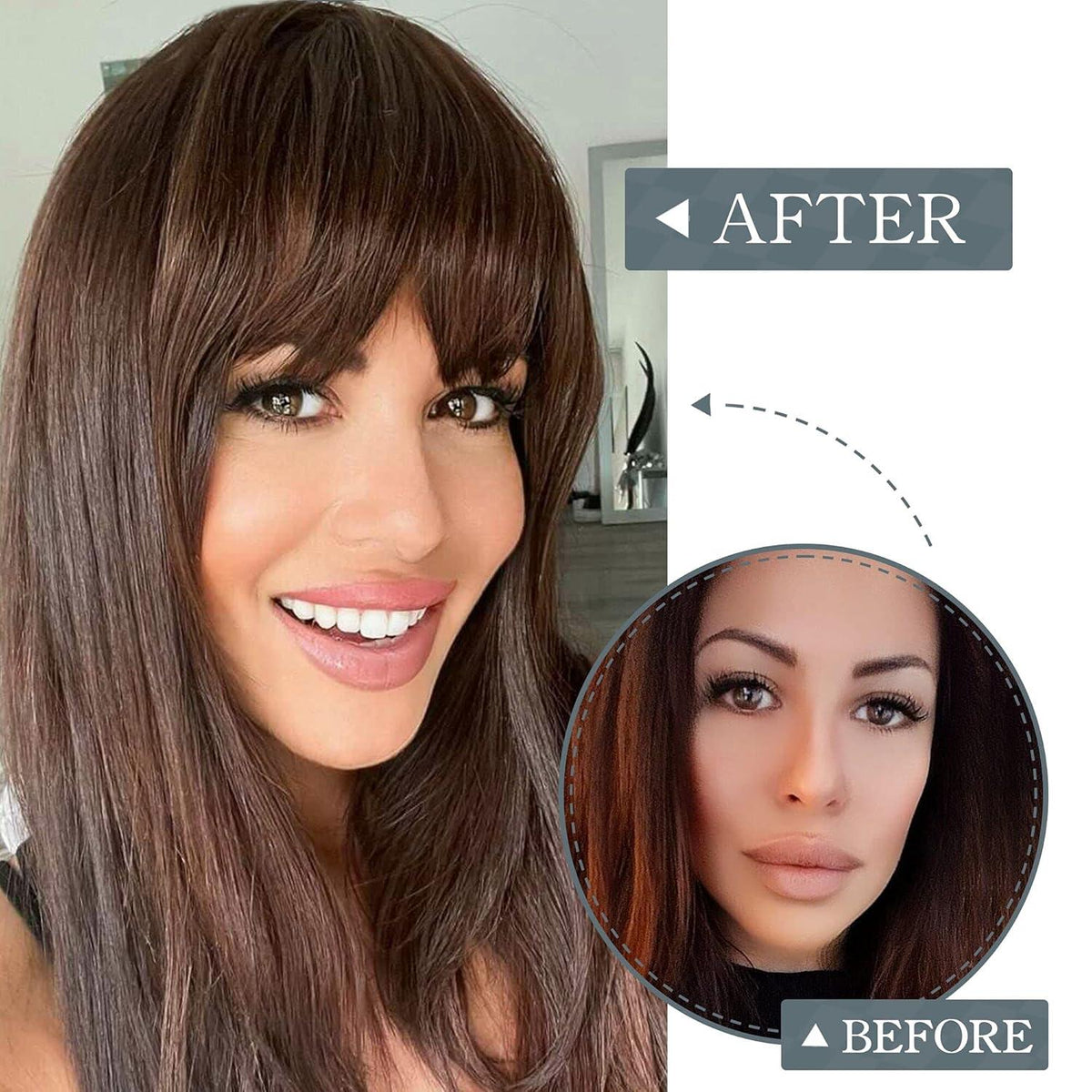 Dunkelbrauner Clip-in-Pony aus Echthaar mit Schläfen Extensions