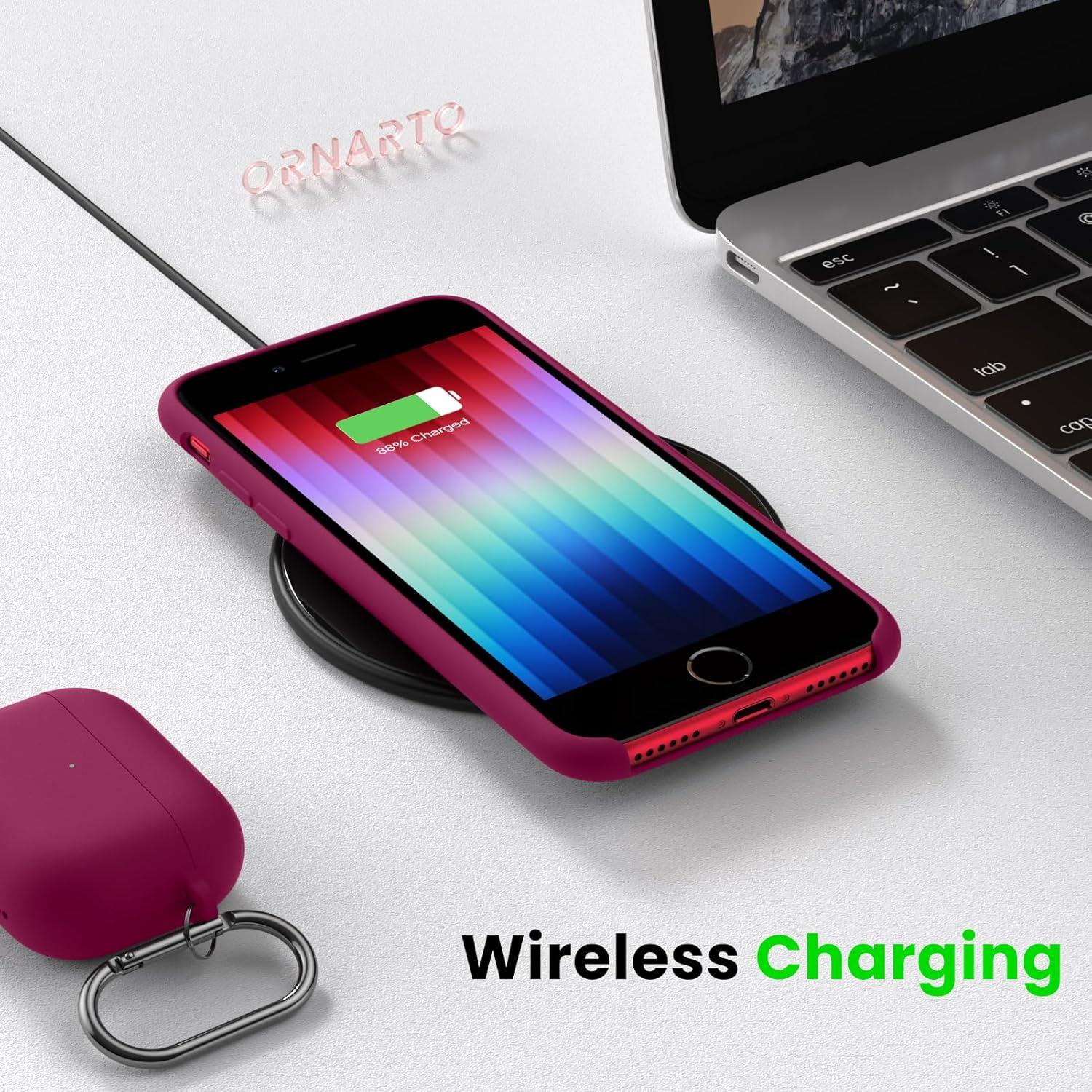 ORNARTO Silikon Case für iPhone SE 3 5G 2022 Ultra Dünn Weinrot Schutz 4,7 Zoll