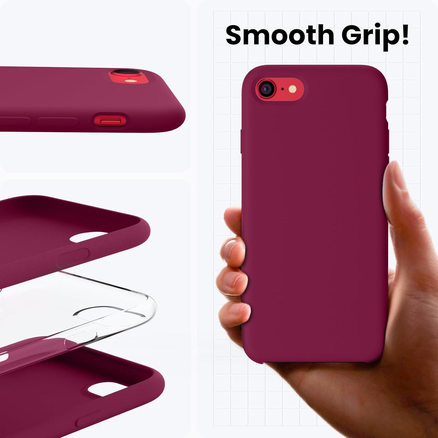 ORNARTO Silikon Case für iPhone SE 3 5G 2022 Ultra Dünn Weinrot Schutz 4,7 Zoll