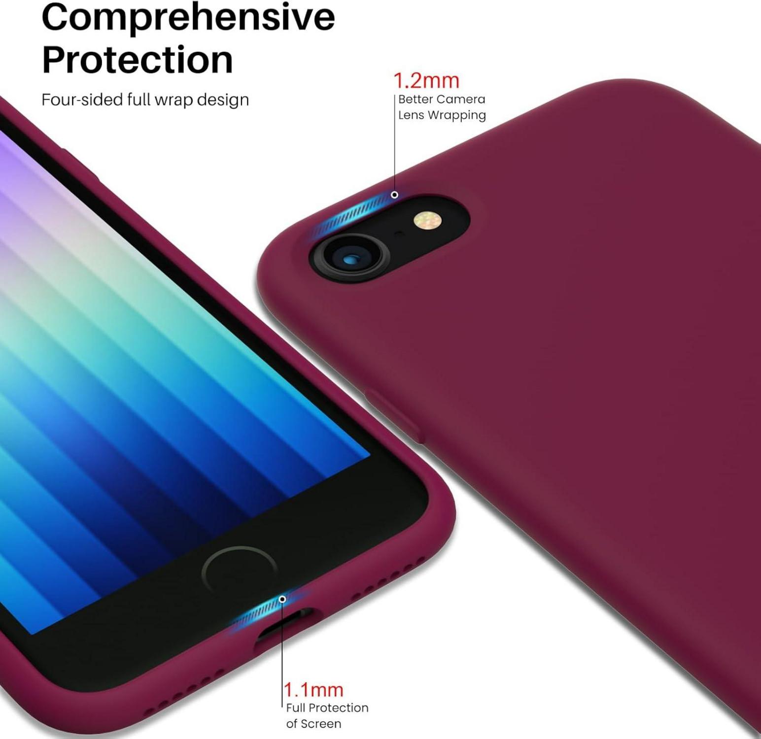 ORNARTO iPhone SE 3 Silikon Case 2022 5G Weinrot 4,7 Zoll