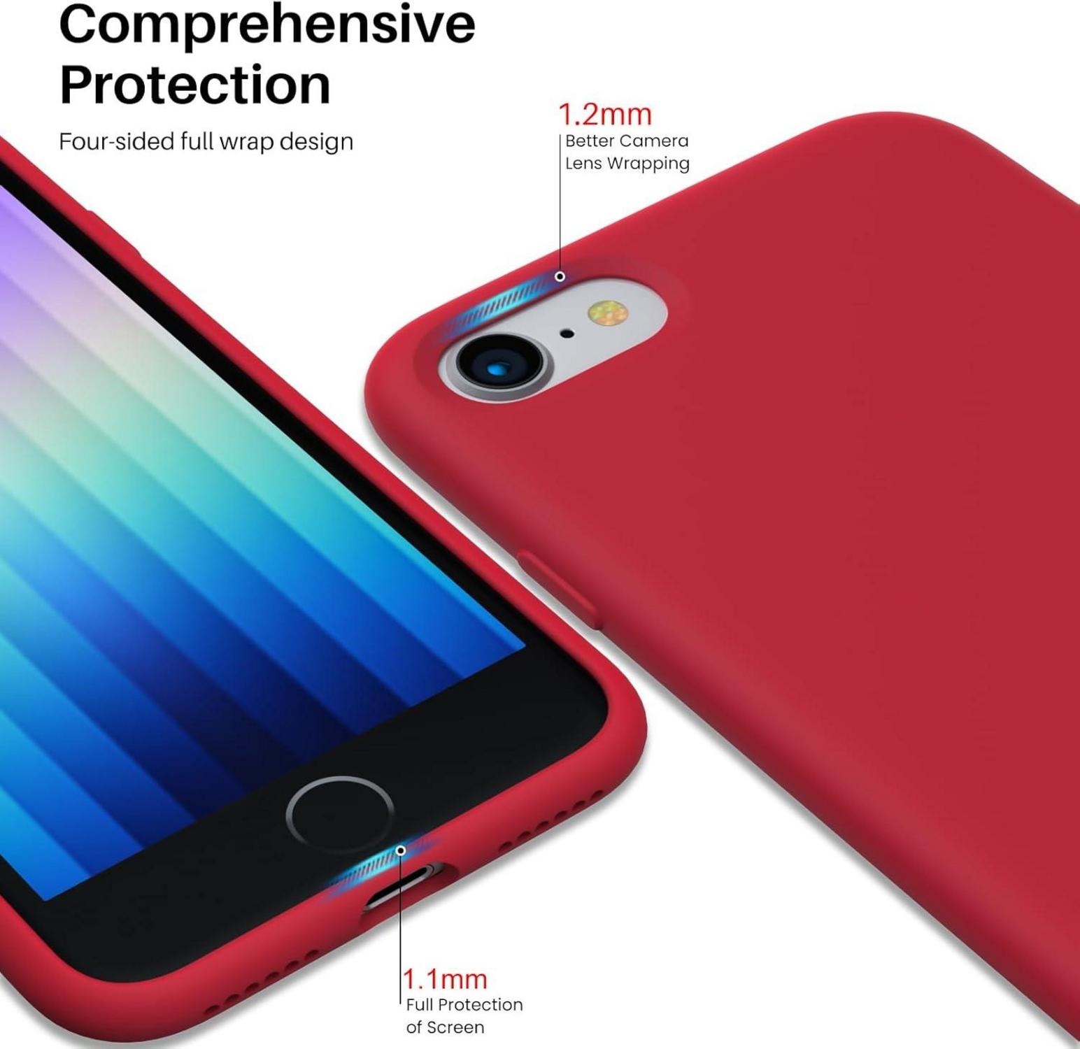 ORNARTO iPhone SE 3 Hülle 2022 5G Ultra Dünn Voller Schutz Rot