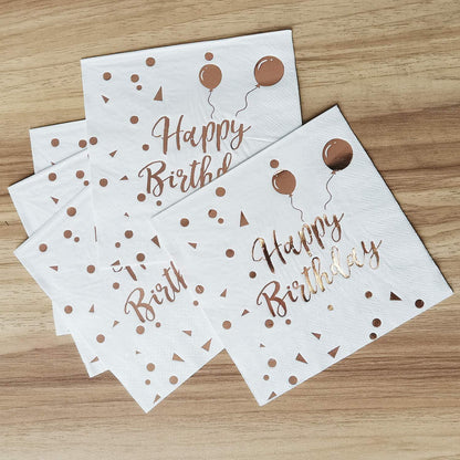 50x Rose Gold Happy Birthday Servietten 33x33cm 3-lagig für