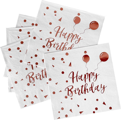 50er Pack Rosa Goldene Happy Birthday Party Servietten 3-lagig