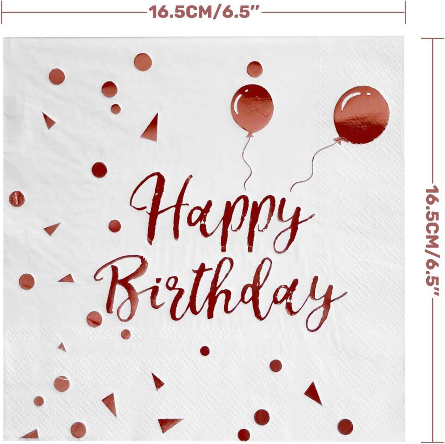 50x Rose Gold Happy Birthday Servietten 33x33cm 3-lagig für