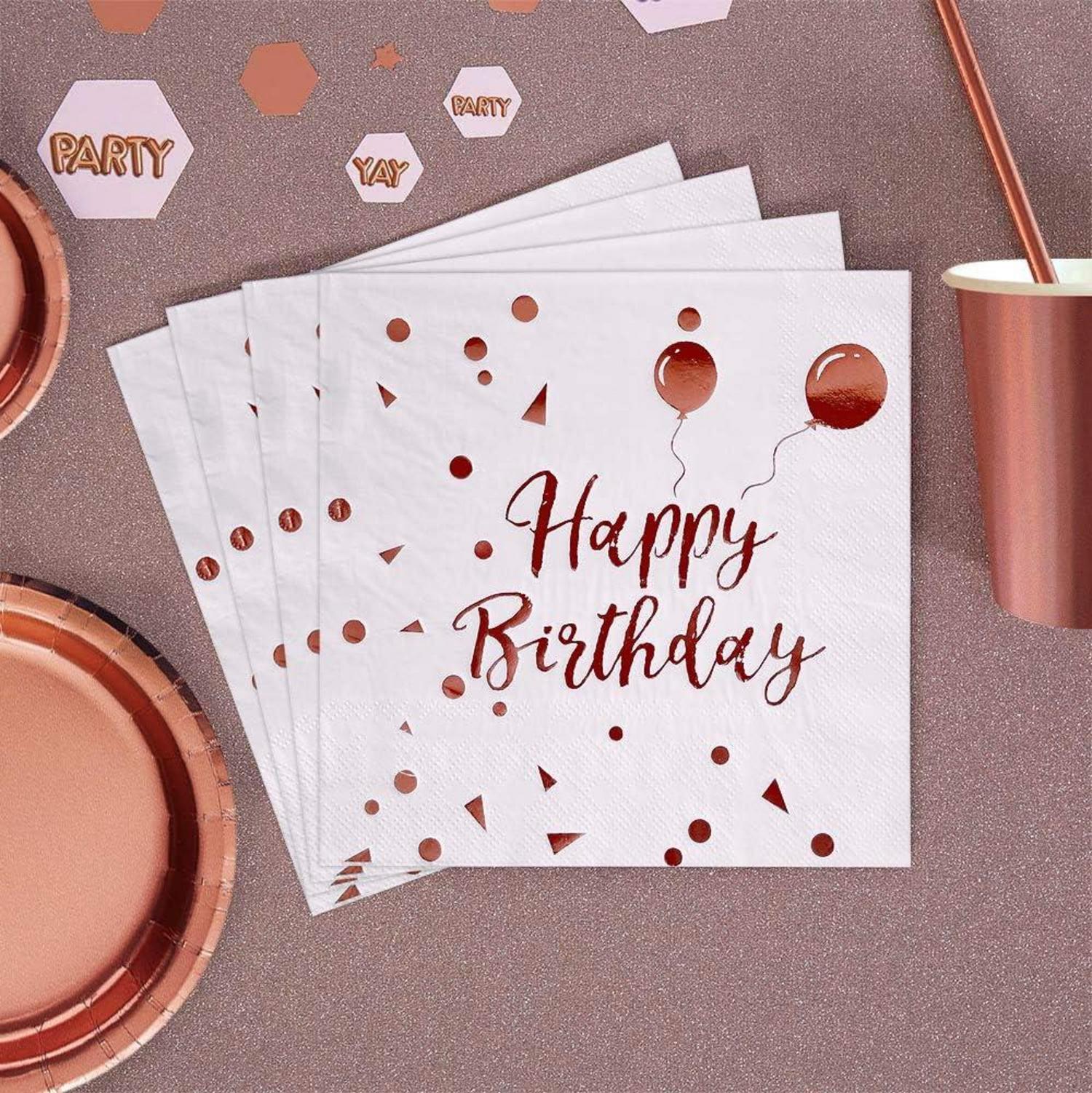 50er Pack Rosa Goldene Happy Birthday Party Servietten 3-lagig