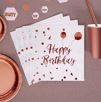 50er Pack Rosa Goldene Happy Birthday Party Servietten 3-lagig