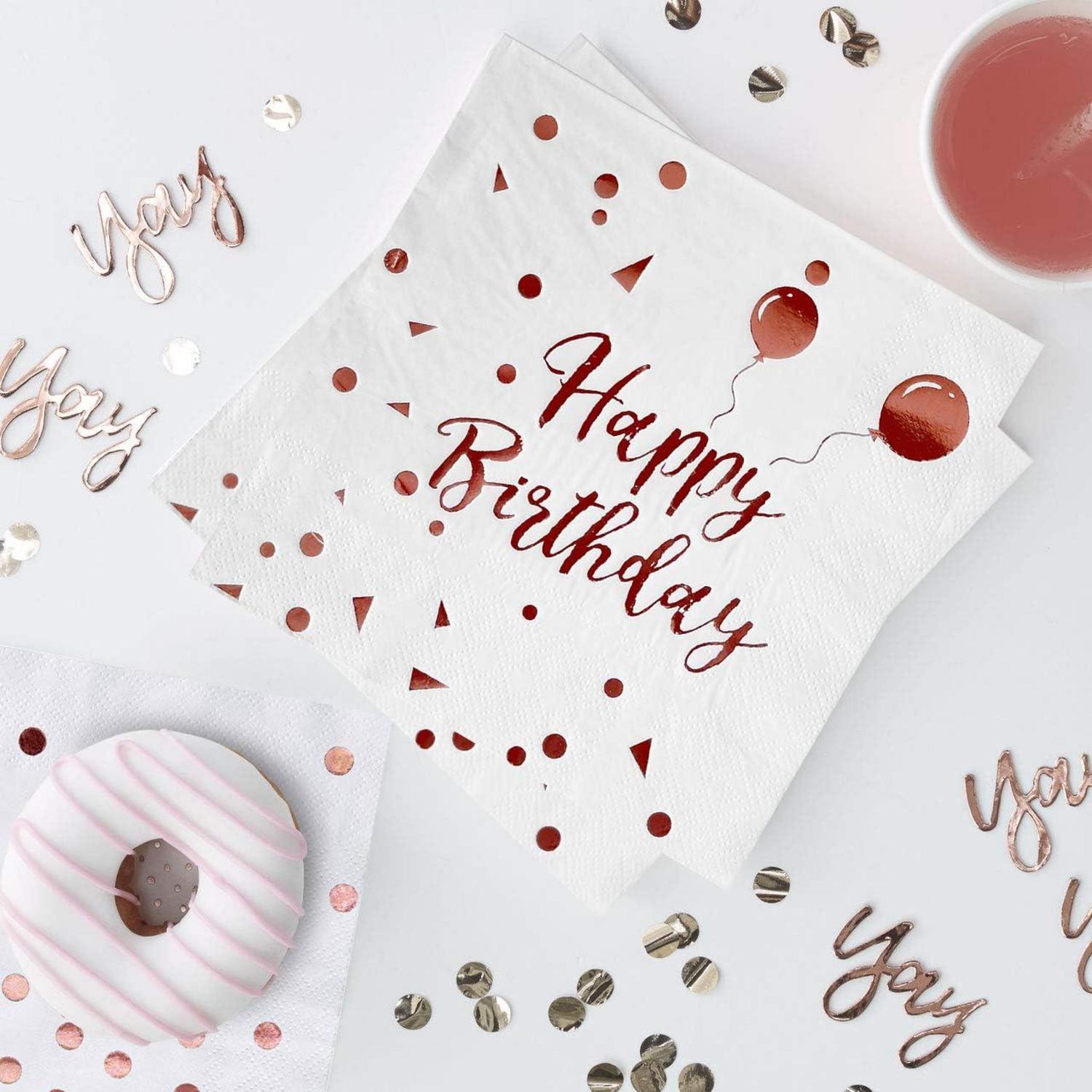 iZoeL 50Stk 33x33cm 3-lagig Gold Happy Birthday Servietten Rose Gold Party Deko