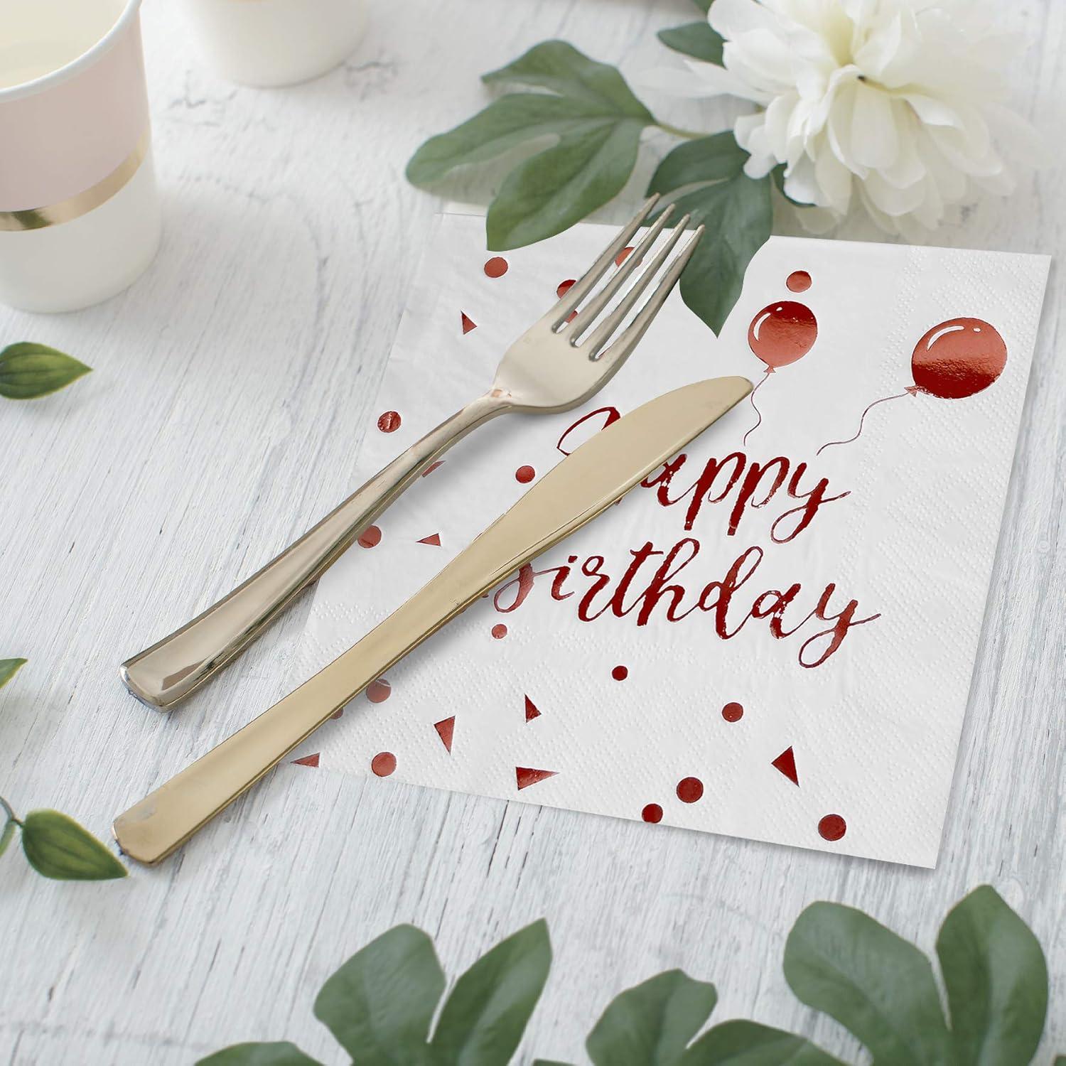 50x Happy Birthday Servietten Rose Gold 33x33cm 3-lagig - Party Deko