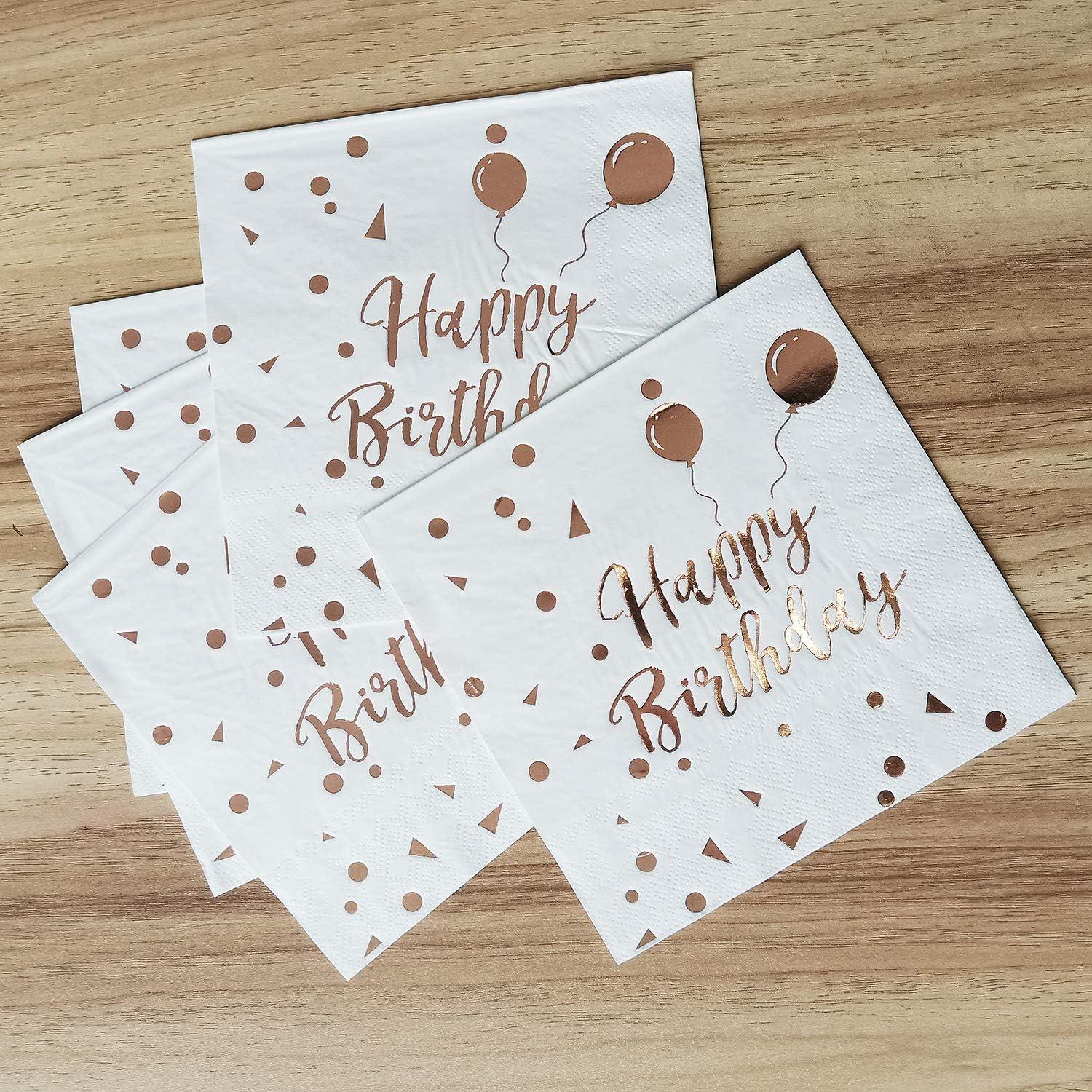 50x Rosegold Happy Birthday Servietten 33x33cm 3-lagig - Party Deko