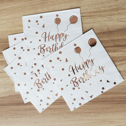 50x Rosegold Happy Birthday Servietten 33x33cm 3-lagig - Party Deko