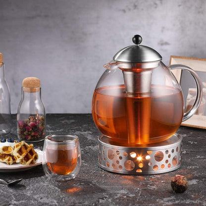 2000ml Silberne Teekanne Edelstahl Teesieb Borosilicat Glas Stove Tea Maker