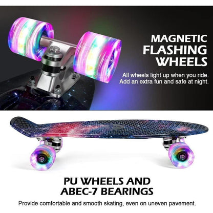 BELEEV 22 Zoll Mini Cruiser Skateboard LED Leuchtrollen