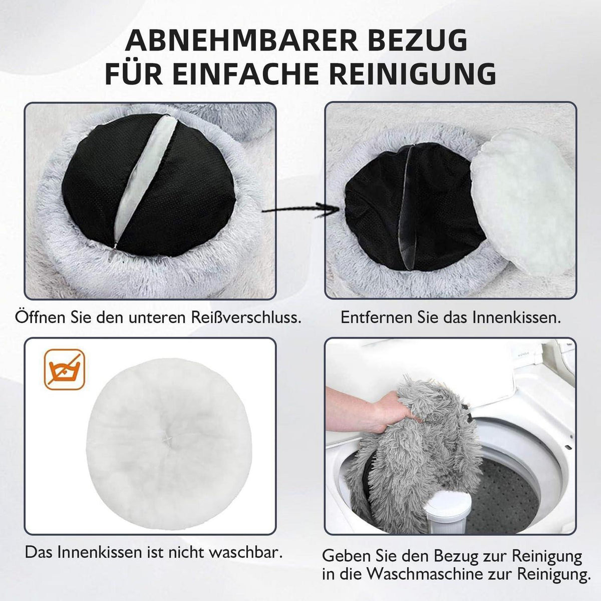 Flauschiges Hundebett Donut – Hellgrau, 110x110cm