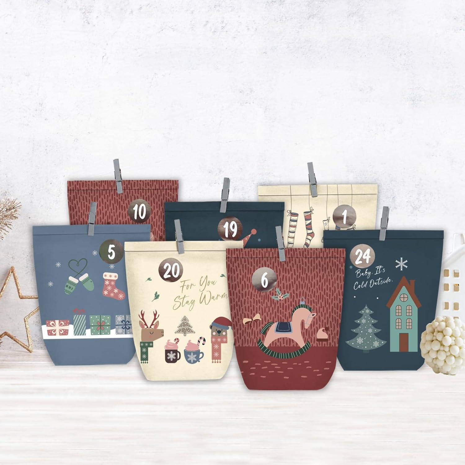 Adventskalender Papiertüten zum Selber Basteln Blau 24er Set