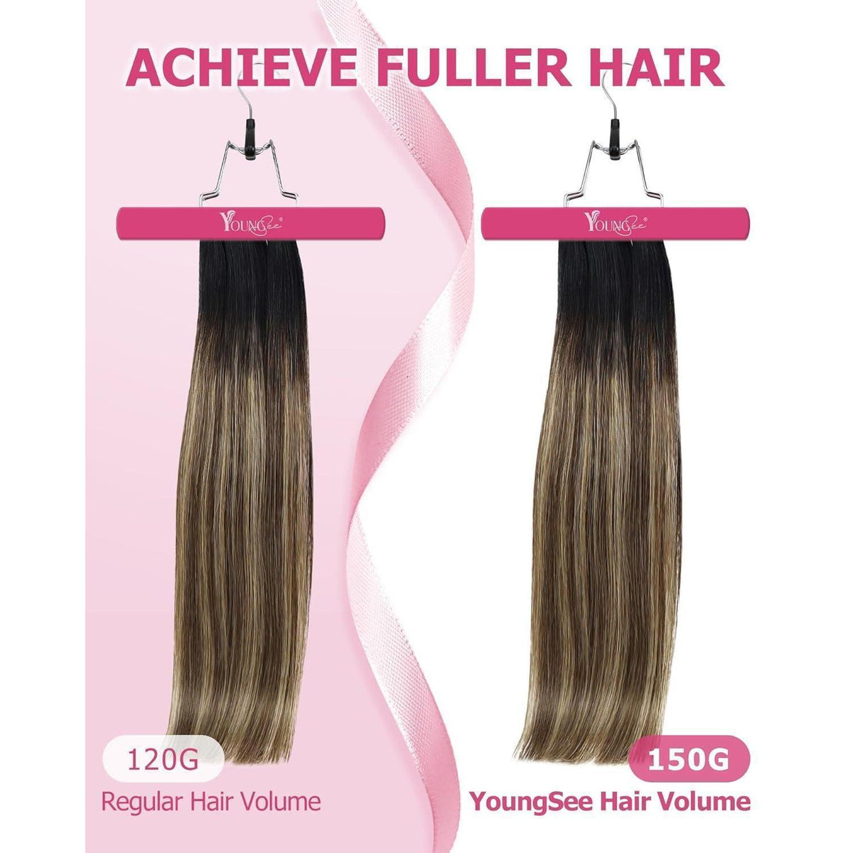Echthaar Clip-in Extensions Balayage Schwarz Braun Blond 45cm