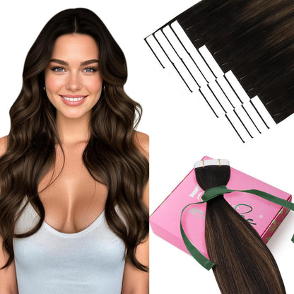 Dunkelbraune Tape-in Haarverlängerung Echthaar 35cm