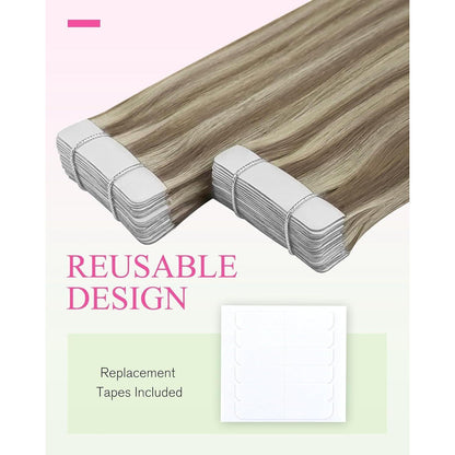 Echthaar Tape Extensions Hellbraun 60 cm – Natürliche Haarverlängerung
