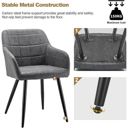 Esszimmerstühle 2er Set Hellgrau mit Armlehnen in Lederoptik