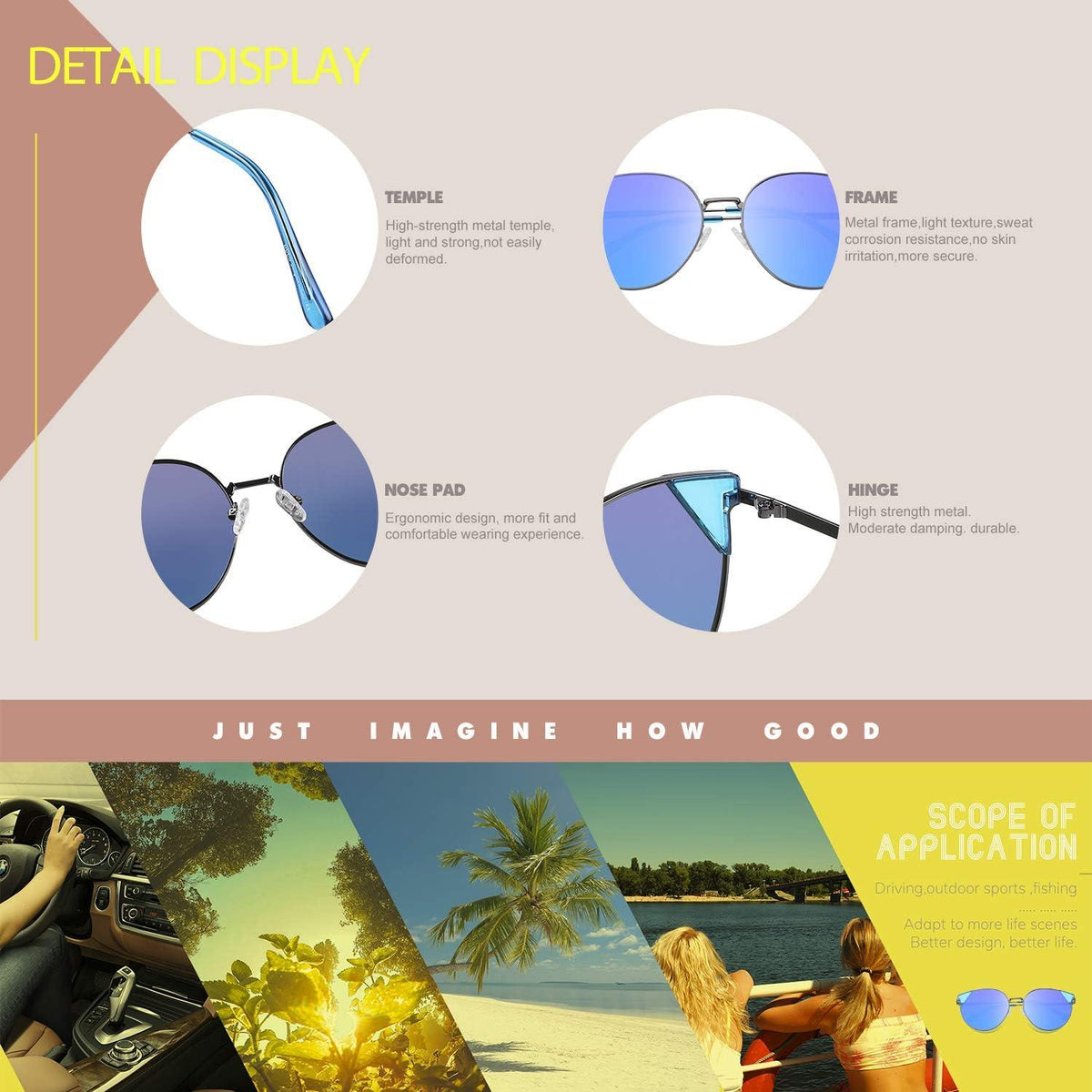 Damen Vintage Polarisierte Katzenauge Sonnenbrille UV400 Metall Rahmen