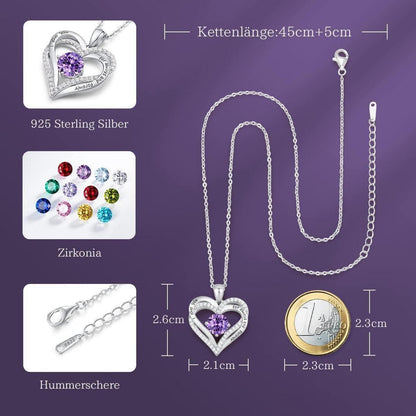 Herz Halskette 925 Sterling Silber Rosegold mit Zirkonia Geburtsstein