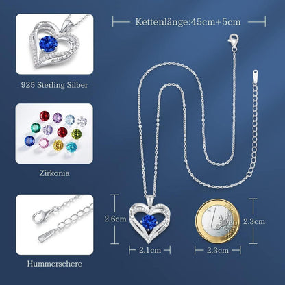 Herz Halskette 925 Sterling Silber Rosegold mit Zirkonia und Geburtsstein