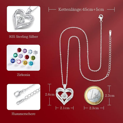 Herz Halskette 925 Sterling Silber Rosegold mit Zirkonia und Geburtsstein