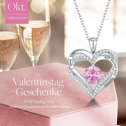 Sterling Silber Herz Halskette mit Zirkonia und Geburtsstein