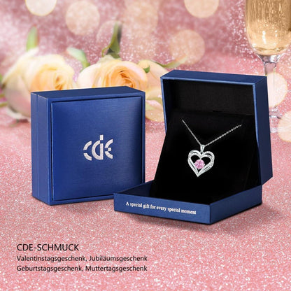 Sterling Silber Herz Halskette mit Zirkonia und Geburtsstein