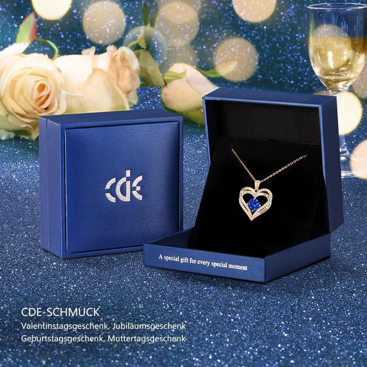 Herz Halskette 925 Sterling Silber Roségold mit Zirkonia und Geburtsstein