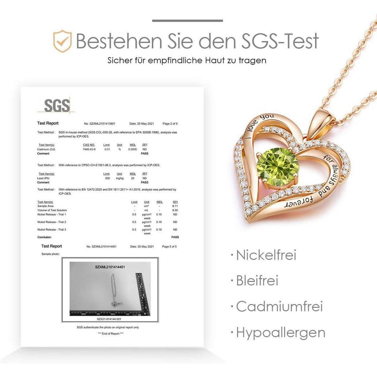 Herz Halskette 925 Sterling Silber Rosegold mit Geburtsstein und Zirkonia