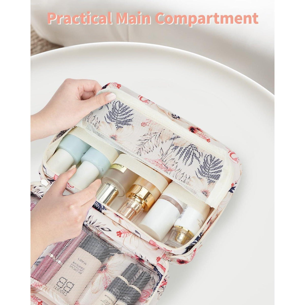 Kulturtasche zum Aufhängen mit Haken, Beige Flamingo