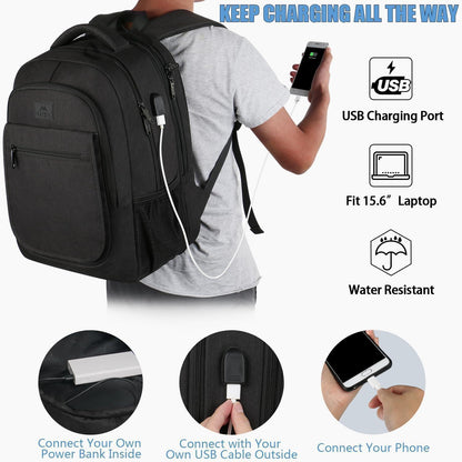 MATEIN Großer Laptop Rucksack 15,6 Zoll USB Schwarz