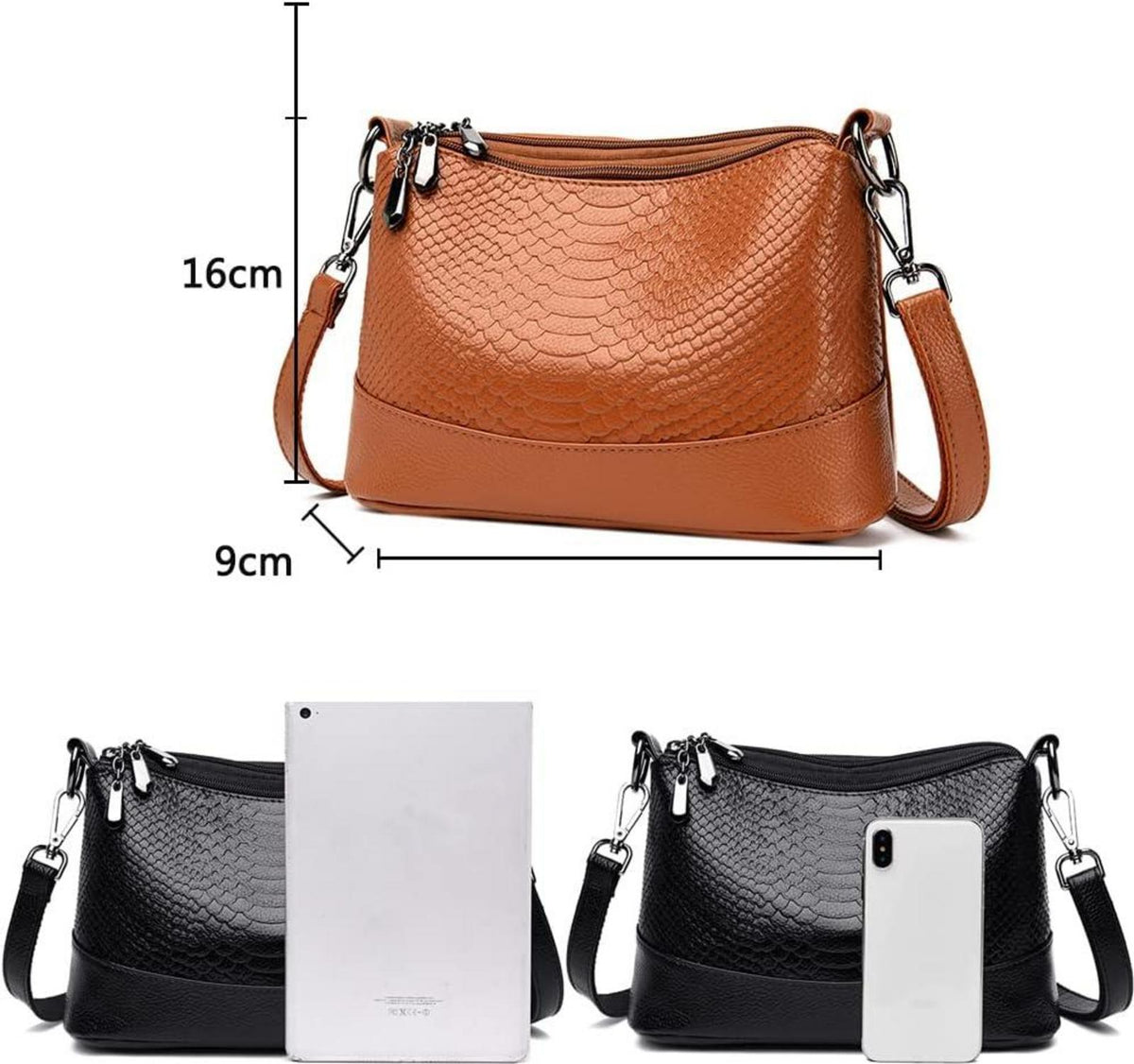 Damen Umhängetasche aus PU-Leder Schwarz Elegant Hobo Handtasche