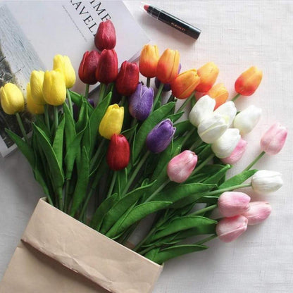 Künstliche Tulpen 20 Stück Hochzeitssträuße Deko Blumen Weiß PU