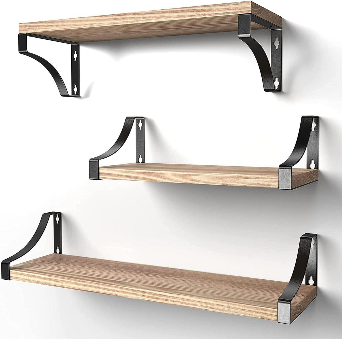 Wandregal Holz Metall 3er Set Aufbewahrung rustikaler Metalldraht