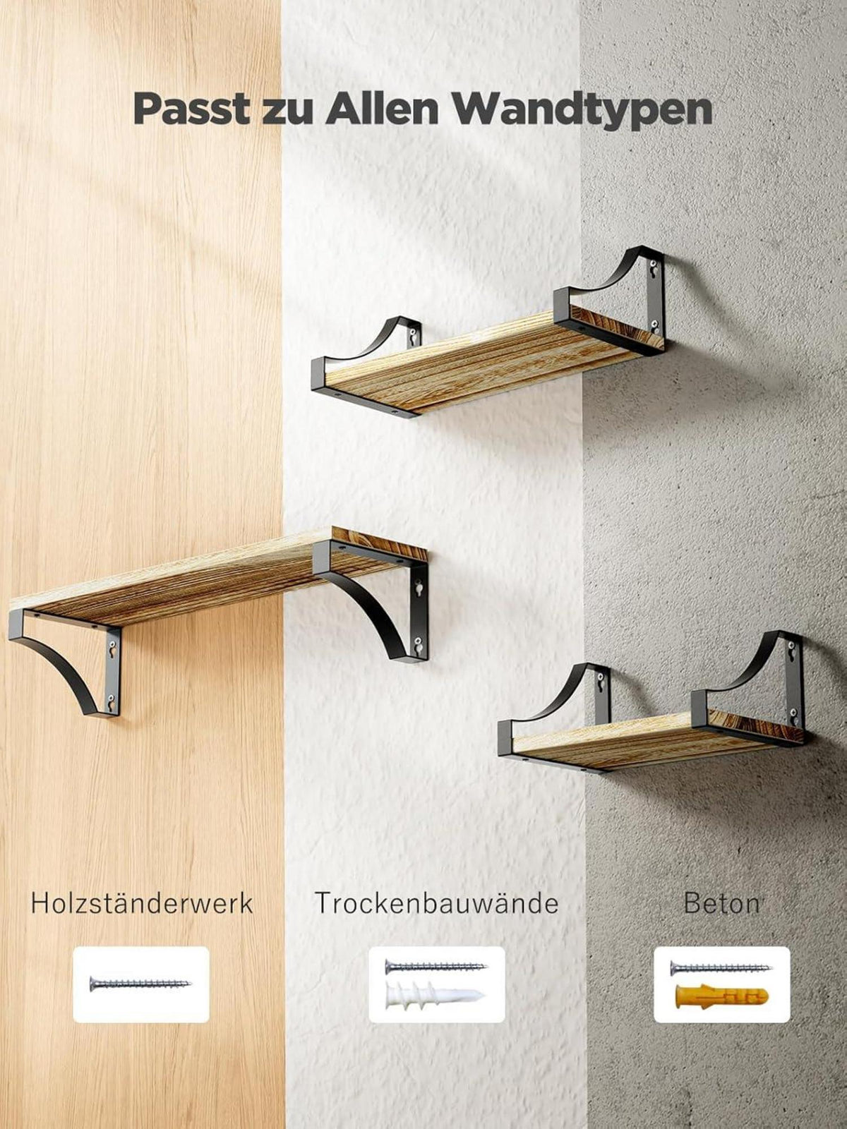 Wandregal Set Holz Metall rustikaler Draht für Wohnzimmer Küche