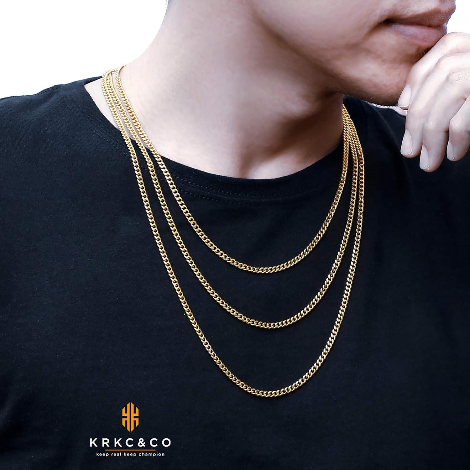 Edelstahl Panzerkette Herren 18K Gold Cuban Link 55.9cm 3mm