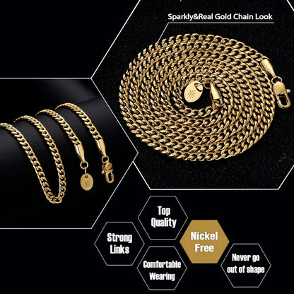 Panzerkette 18K Gold Vergoldet Cuban Link Chains 55.9cm 3mm